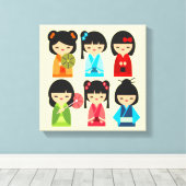 Niedliche Kokeshi Japanische Puppen Leinwanddruck (Insitu (Holzboden))