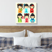 Niedliche Kokeshi Japanische Puppen Leinwanddruck (Insitu (Schlafzimmer))