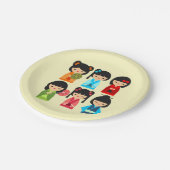 Niedliche Kokeshi Japanische Puppen Pappteller (Schrägansicht)