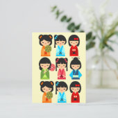 Niedliche Kokeshi Japanische Puppen Postkarte (Stehend Vorderseite)