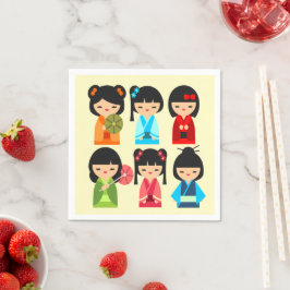Niedliche Kokeshi Japanische Puppen Serviette