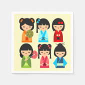 Niedliche Kokeshi Japanische Puppen Serviette (Vorderseite)