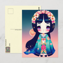 Niedliche Kokeshi-Puppe, Postüberquerung Postkarte