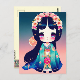 Niedliche Kokeshi-Puppe, Postüberquerung Postkarte