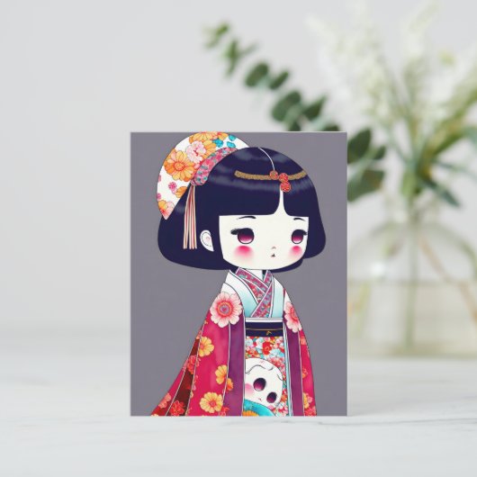Niedliche Kokeshi-Puppe, Postüberquerung Postkarte (Stehend Vorderseite)