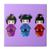Niedliche Kokeshi Puppen Cartoon Fliese (Vorderseite)