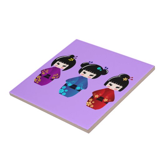 Niedliche Kokeshi Puppen Cartoon Fliese (Seite)