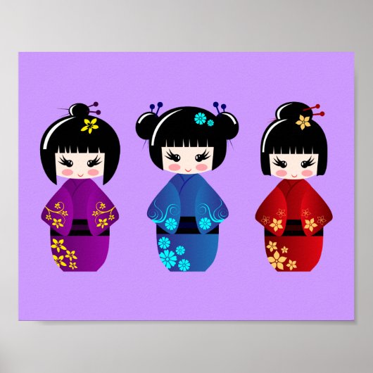 Niedliche Kokeshi Puppen Cartoon Poster (Vorne)