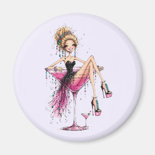 Niedliche, kokette Frau in einem Martini-Glas Magnet