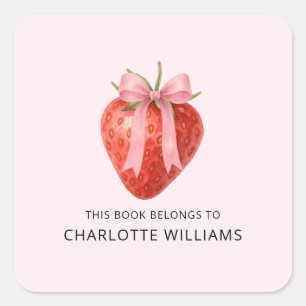 Niedliche Kokette Schleife Erdbeere Zurück zur Sch Quadratischer Aufkleber