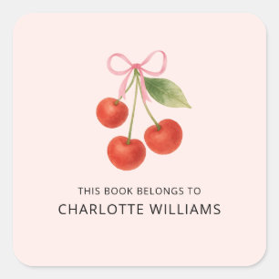 Niedliche Kokette Schleife Kirsche Zurück zur Schu Quadratischer Aufkleber