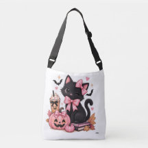 Niedliche Kokette schwarze Katze Halloween mit ros