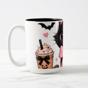 Niedliche Kokette schwarze Katze Halloween mit ros Zweifarbige Tasse