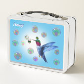 Niedliche Kolibris und Seifenblasen auf aquamarine Metall Brotdose (Rückseite)