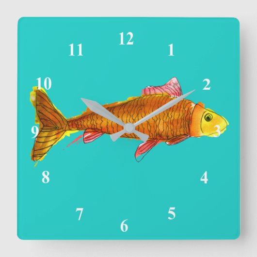 Niedliche Komet Goldfish-Pop-Kunstillustration Quadratische Wanduhr (Vorderseite)