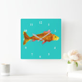 Niedliche Komet Goldfish-Pop-Kunstillustration Quadratische Wanduhr (Zuhause)