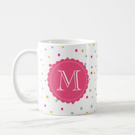 Niedliche Konfetti Dots Muster Monogramm Tasse (Links)