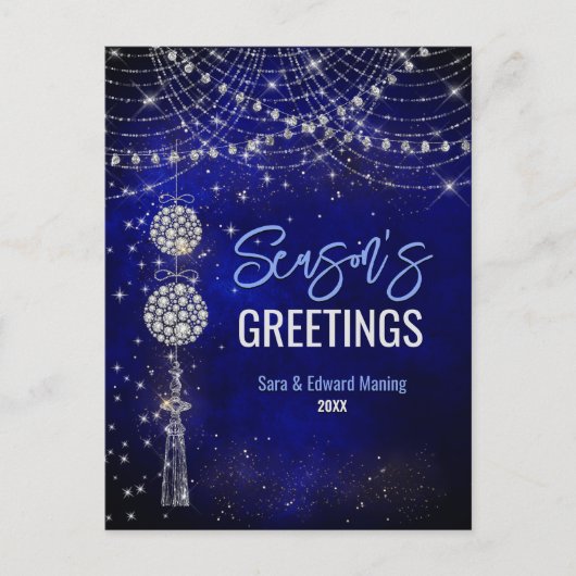 Niedliche königsblaue Ornamente Weihnachten Postkarte (Vorderseite)