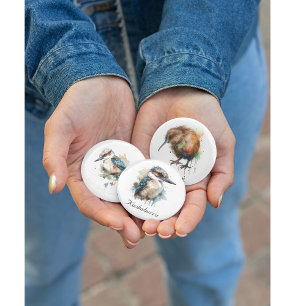 Niedliche Kookaburra auf einem Ast in Aquarellfarb Button