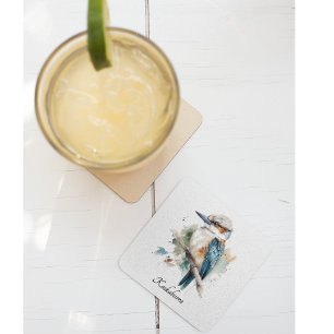 Niedliche Kookaburra auf einem Ast in Aquarellfarb Glasuntersetzer