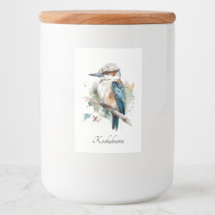 Niedliche Kookaburra auf einem Ast in Aquarellfarb Lebensmitteletikett