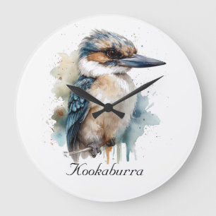 Niedliche Kookaburra auf einer Zweigstelle , Brauc Große Wanduhr
