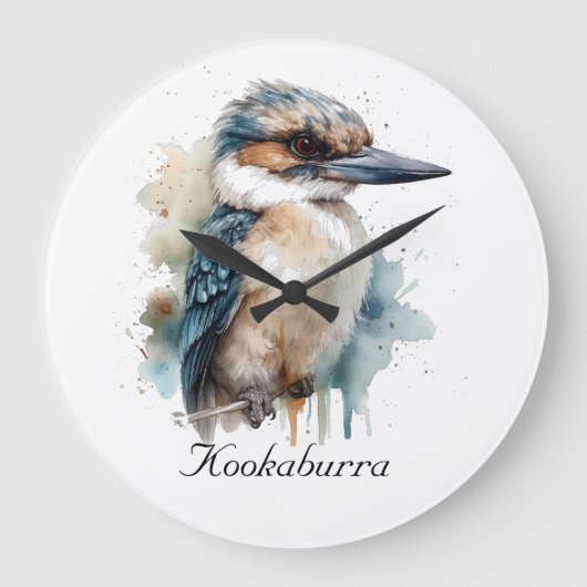 Niedliche Kookaburra auf einer Zweigstelle , Brauc Große Wanduhr (Vorderseite)