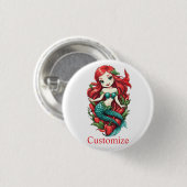 Niedliche Kopffüßer mit zwei Schwänzen Mermaid Thu Button (Vorne & Hinten)