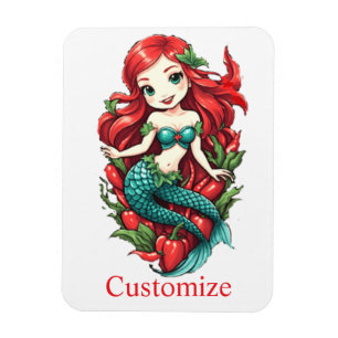 Niedliche Kopffüßer mit zwei Schwänzen Mermaid Thu Magnet