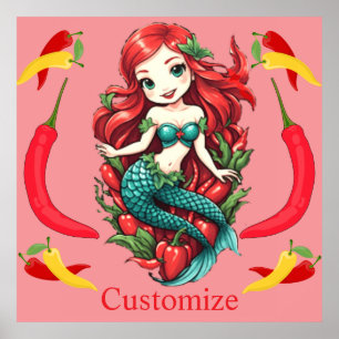 Niedliche Kopffüßer mit zwei Schwänzen Mermaid Thu Poster