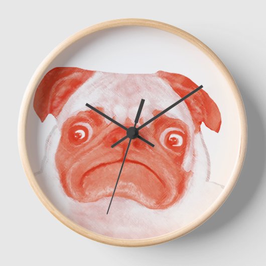 Niedliche Koralle und rosa Grumpy Mops Gesicht Wanduhr (Vorderseite)