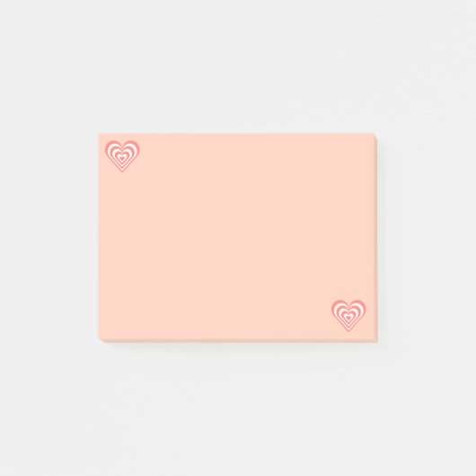 Niedliche Korallenrosa und weiße Herzen auf hellro Post-it Klebezettel (Vorderseite)