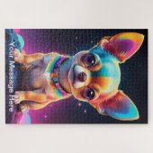 Niedliche kosmische Chihuahua Surreal Rainbow Art Puzzle (Horizontal)