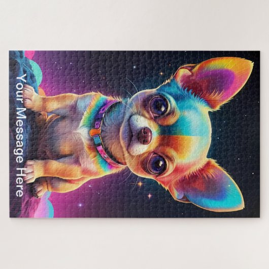 Niedliche kosmische Chihuahua Surreal Rainbow Art Puzzle (Horizontal)