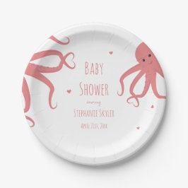 Niedliche Kraken Herz Pink Babydusche Pappteller