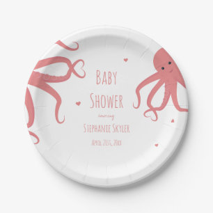 Niedliche Kraken Herz Pink Babydusche Pappteller