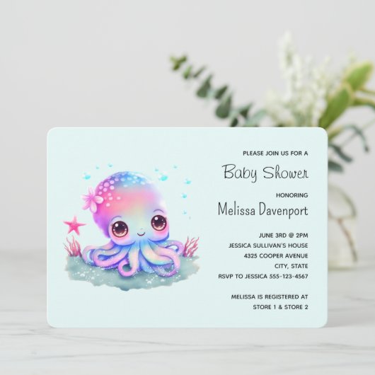 Niedliche Kraken-See-Kinderdusche Einladung (Stehend Vorderseite)