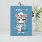 Niedliche Krankenkatze hinzufügen Dankeskarte (Stehend Vorderseite)