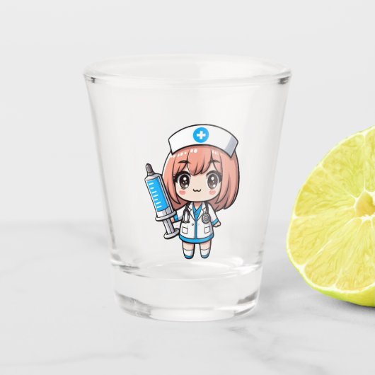 Niedliche Krankenpflege in Chibi - Gesundheitswese Schnapsglas (Vorderseite)