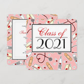 Niedliche Krankenpflege-Schule RN Rosa Abschluss S Einladung (Vorne/Hinten)