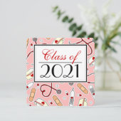 Niedliche Krankenpflege-Schule RN Rosa Abschluss S Einladung (Stehend Vorderseite)