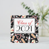 Niedliche Krankenpflegeschule RN Black Abschluss S Einladung (Stehend Vorderseite)