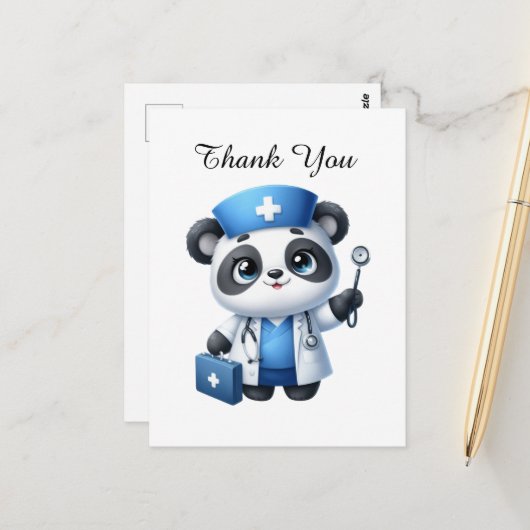 Niedliche Krankenschwester danke Panda Bären Postkarte (Vorderseite/Rückseite Beispiel)