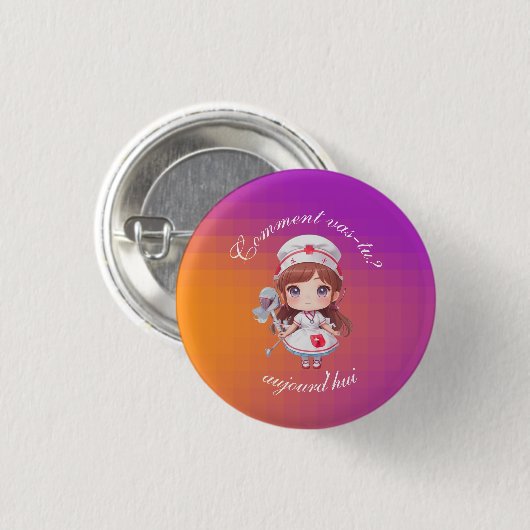 Niedliche Krankenschwester mit französischer Grußt Button (Vorne & Hinten)