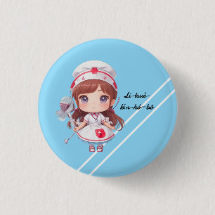 Niedliche Krankenschwester mit Hokkien Grußknopf A Button