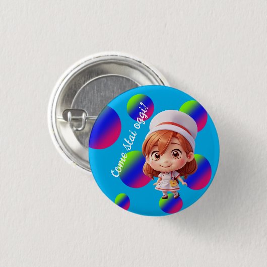 Niedliche Krankenschwester mit italienischem Grußk Button (Vorne & Hinten)