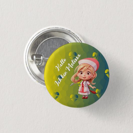 Niedliche Krankenschwester mit japanischem Grußkno Button (Vorne & Hinten)