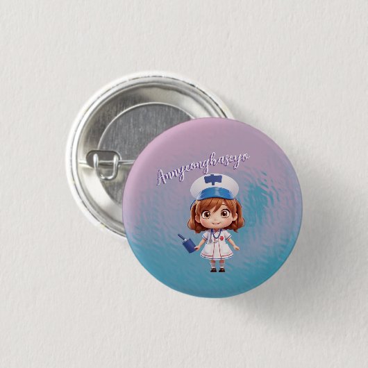 Niedliche Krankenschwester mit koreanischer Grußta Button (Vorne & Hinten)