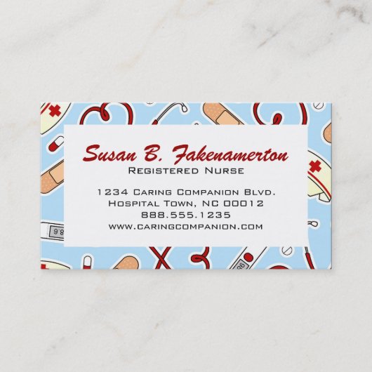 Niedliche Krankenschwester-oder Caregiver-blaue Visitenkarte (Vorderseite)