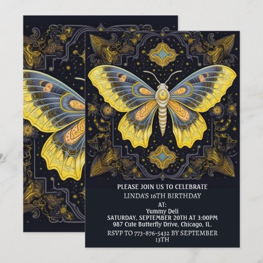 Niedliche Kreative Schmetterlingskunst Geburtstags Einladung (Vorne/Hinten)